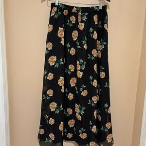 Old Navy Black Maxi Skirt with Yellow Rose Print